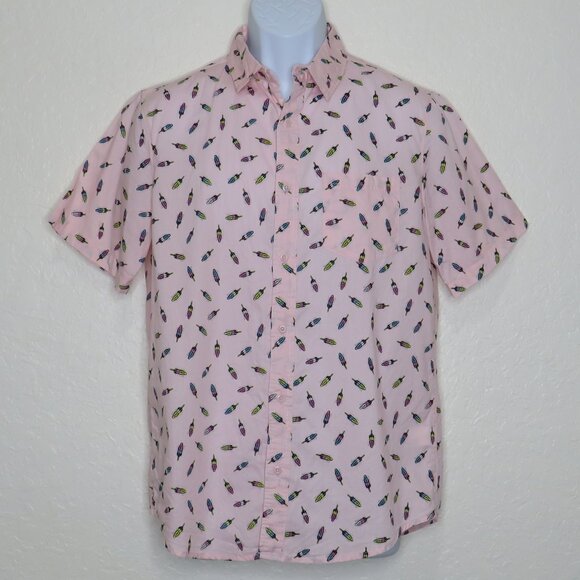 Public Opinion* Men's‎ Short Sleeve Button Down Curved Hem Pocket Shirt~ Medium - Picture 1 of 11